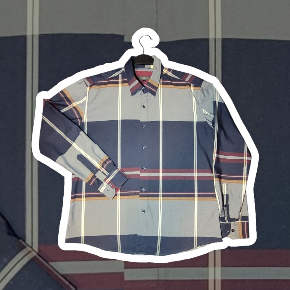 Men's Classic Navy and Gray Plaid Shirt